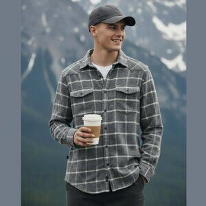 Lucky Brand Saturday Stretch Snap Western Plaid Flannel Shirt Men's Small Gray